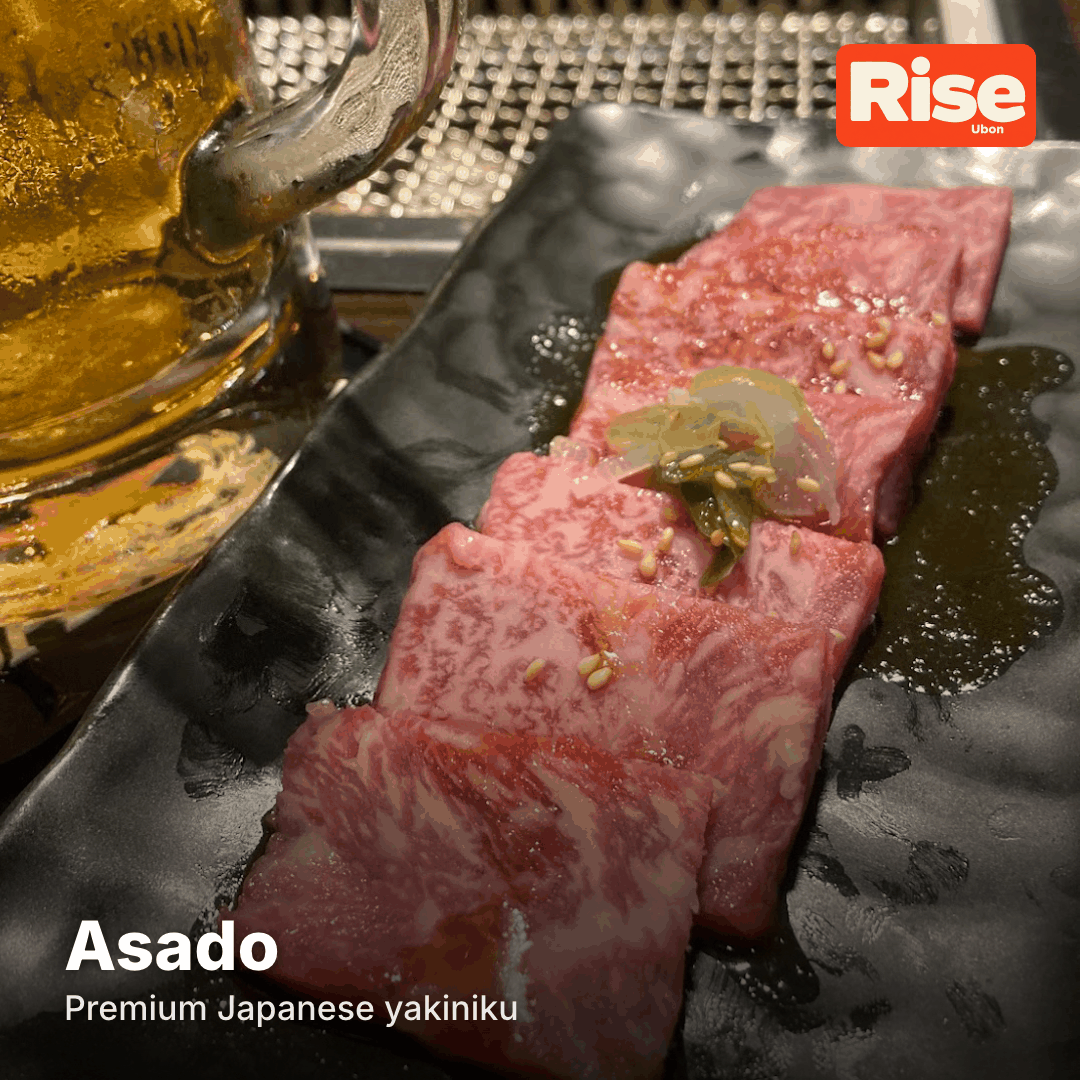Japanese beef grilled at the table at Asado in Ubon Ratchathani