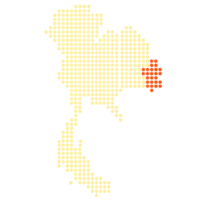 Map of Thailand with Ubon Ratchathani highlighted